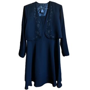 KS collection NWOT black fit and flare dress with sequined jacket. size 16